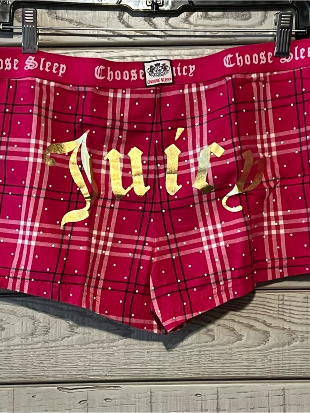Juicy Couture Pink Red Plaid Cotton Sleep Lounge Shorts with Gold Logo Y2K